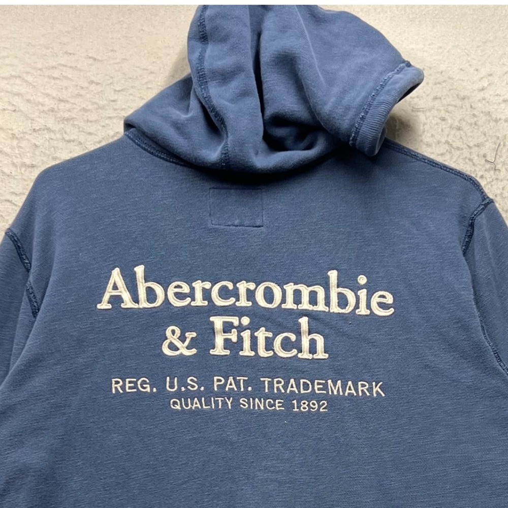 Vintage Abercrombie & Fitch Mens Blue Full Zip Logo Hoodie Size M Spellout Y2K